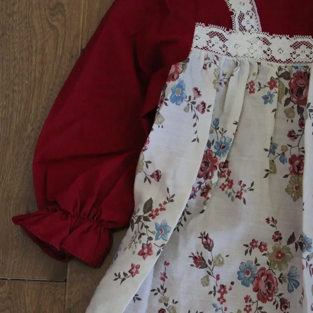 Vintage Montgomery Ward Girls‎ Long Sleeve Dress Floral Lace Red White 6